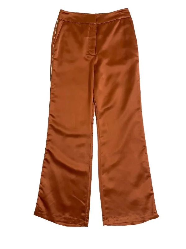 Relaxed Wear Women's Satin Piping Wide Leg Pants In Brown