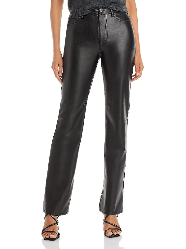 Easygoing Fashion Chisel Womens Faux Leather High Rise Straight Leg Pants