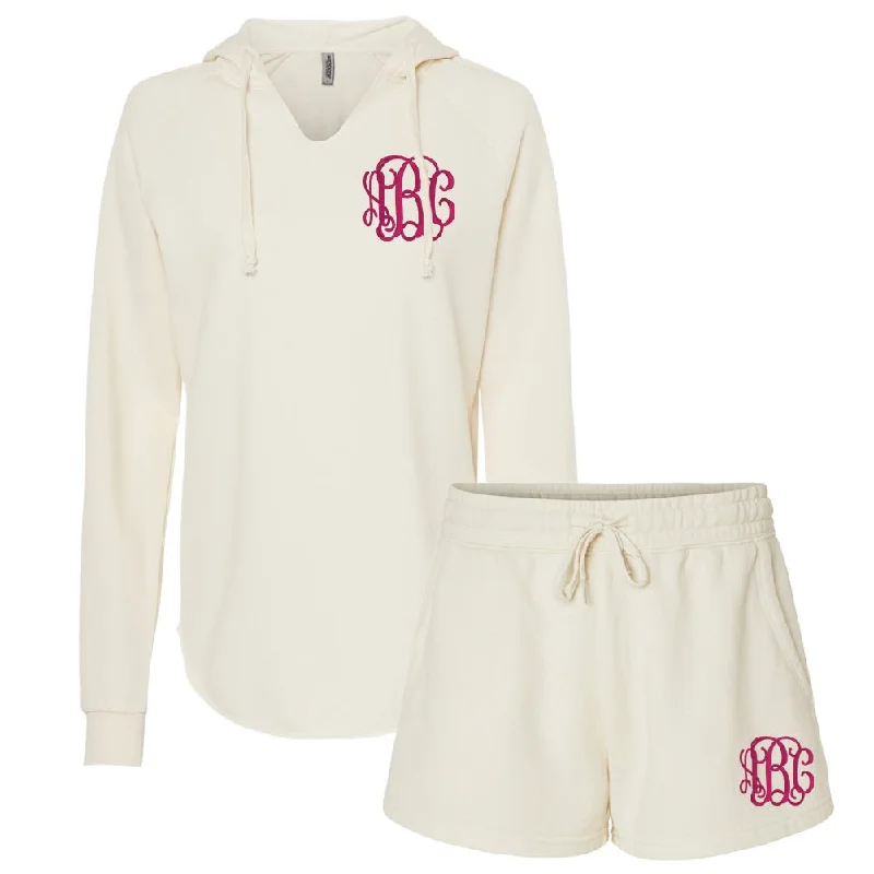 European Plan Monogrammed Neutral Wave Wash Shorts Set