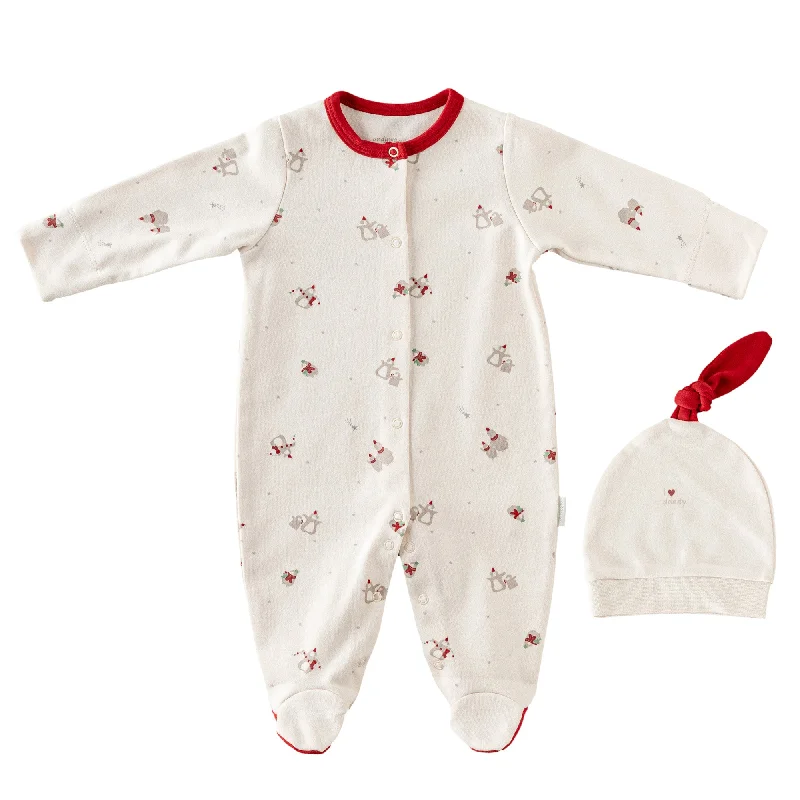 Minimalism Cream Penguin Trim Babygrow & Beanie