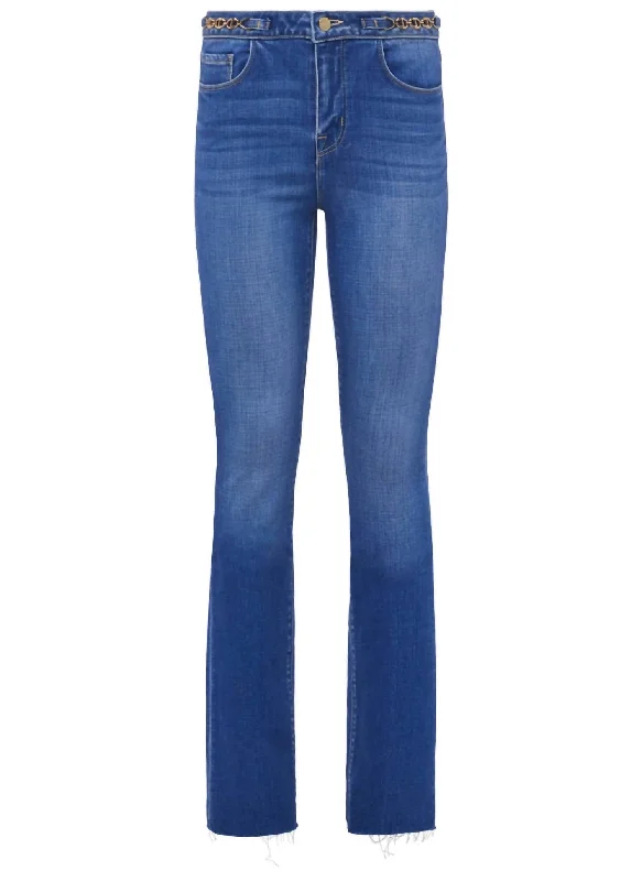Floral Prints Ruth High-Rise Straight Jean With Gold Chain In Blue