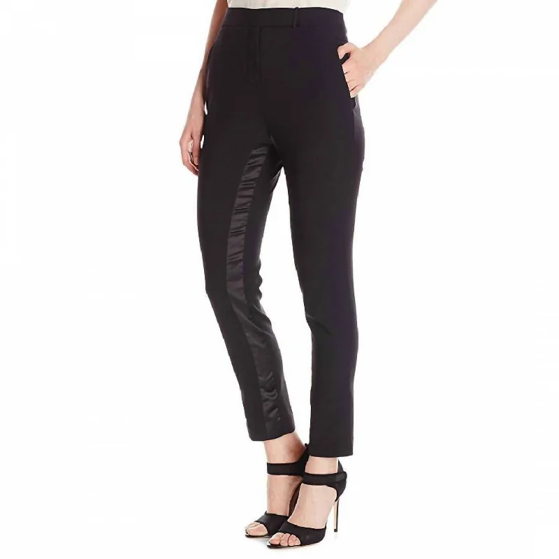 Hooded design Tapered Tuxedo Gabardine Wool Slim Ankle Pants In Black