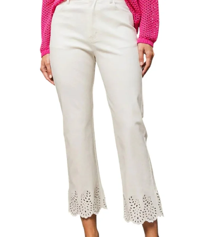 Romantic And Fresh Perforated Scallop Edge Pants In White