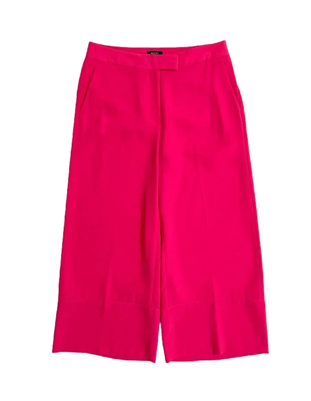 Weekend Style Women's Wide Leg Crepe Culottes Cropped Pants In Pink
