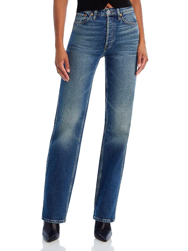 Urban Chic Womens High Rise Medium Wash Straight Leg Jeans