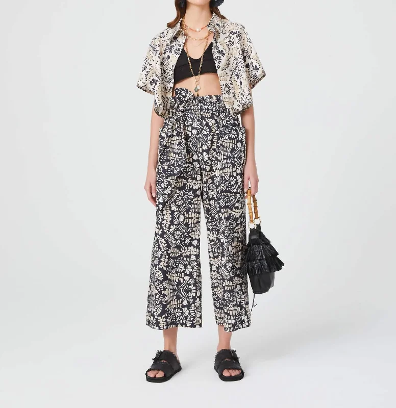 Elegant Wear Poplin Cotton Trousers In Black Exotic Print