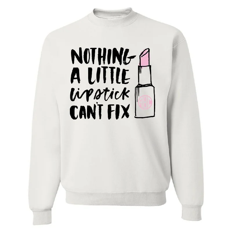 Fashion Concept Monogrammed 'Nothing A Little Lipstick Can't Fix' Crewneck Sweatshirt Fashion Concept Monogrammed 'Nothing A Little Lipstick Can't Fix' Crewneck Sweatshirt
