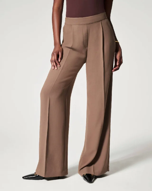 Warm Winter Series Crepe Pleated Trouser In Cedar
