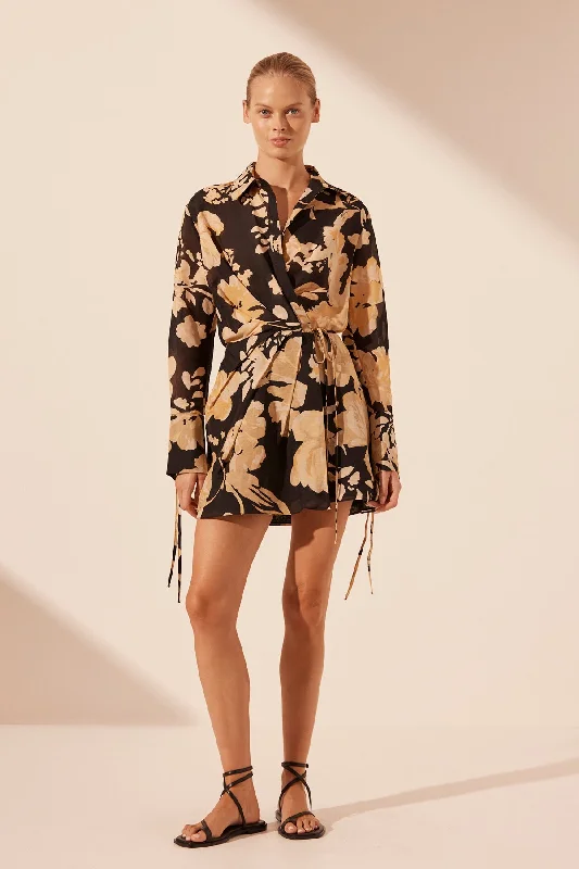 Comfortable And Cold-proof XENIA DRAPED SHIRT MINI DRESS