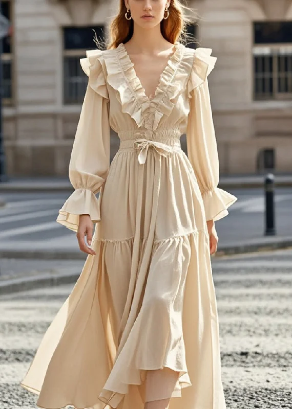 Must-have For Fashion French Apricot Cinched Ruffled Chiffon Party Dresses Fall