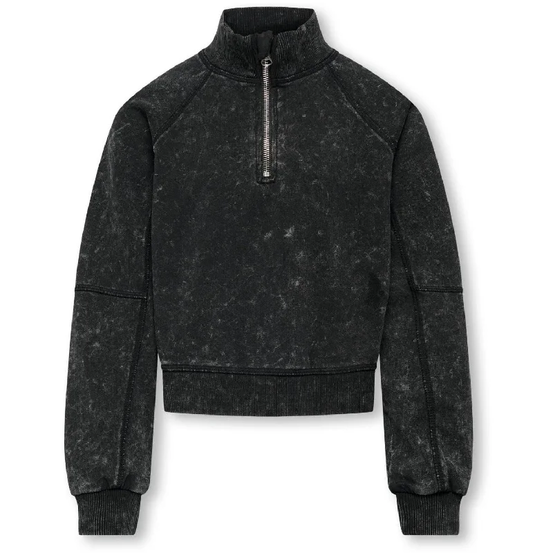 Casual Chic kids ONLY Black Donna Half Zip Washed Crewneck