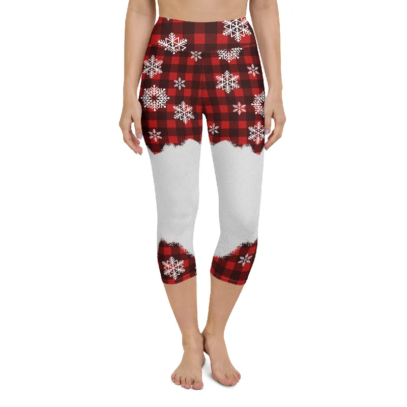 Soft Fabric Looks Snowy Plaid Perfection Yoga Capris
