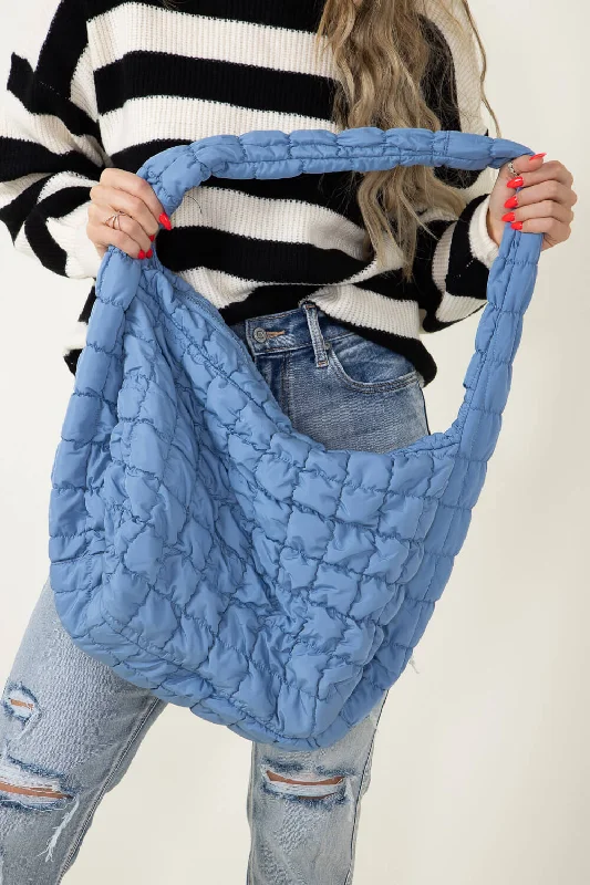 Quality Tailoring Large Quilted Puffer Carryall Bag for Women in Blue | QBS320125-BLUE