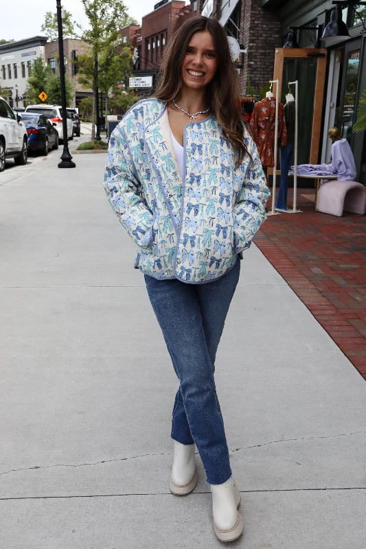 Comfortable Looks Beautiful in Bows Jacket- Blue