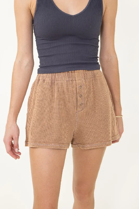 Soft Wearables Washed Pull On Lounge Shorts for Women in Brown | 35141W-MOCHA
