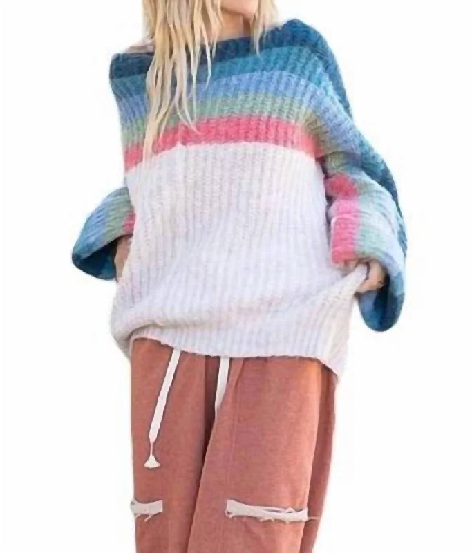Layered Comfort Long Sleeve Sweater In See The Rainbow