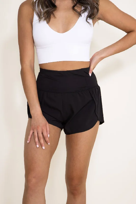 Cozy Fit Love Tree Lined Active Shorts for Women in Black | 6736PH-BLACK
