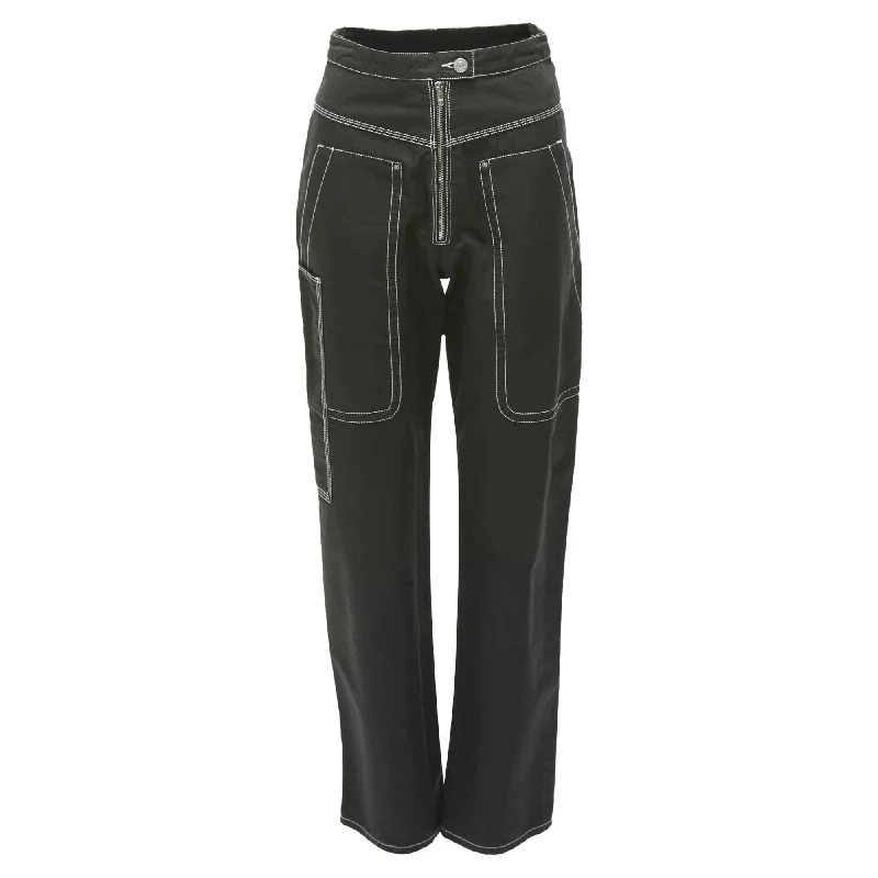 Soft Trends Isabel Marant Cotton Topstitch Pocketed Carpenter Pants