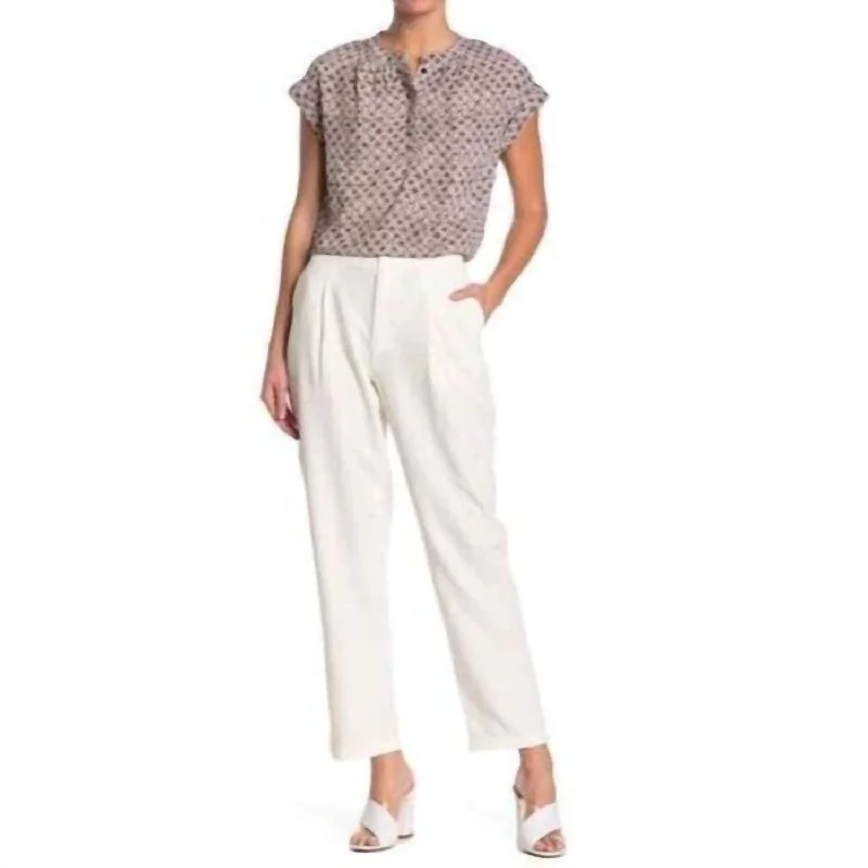Fashionable Ease Pleated Self Tab Ankle Crop Pants In White