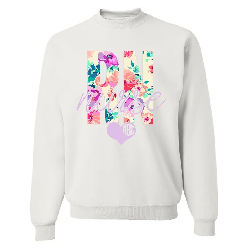 Soft Wear Monogrammed 'Floral RN' Crewneck Sweatshirt