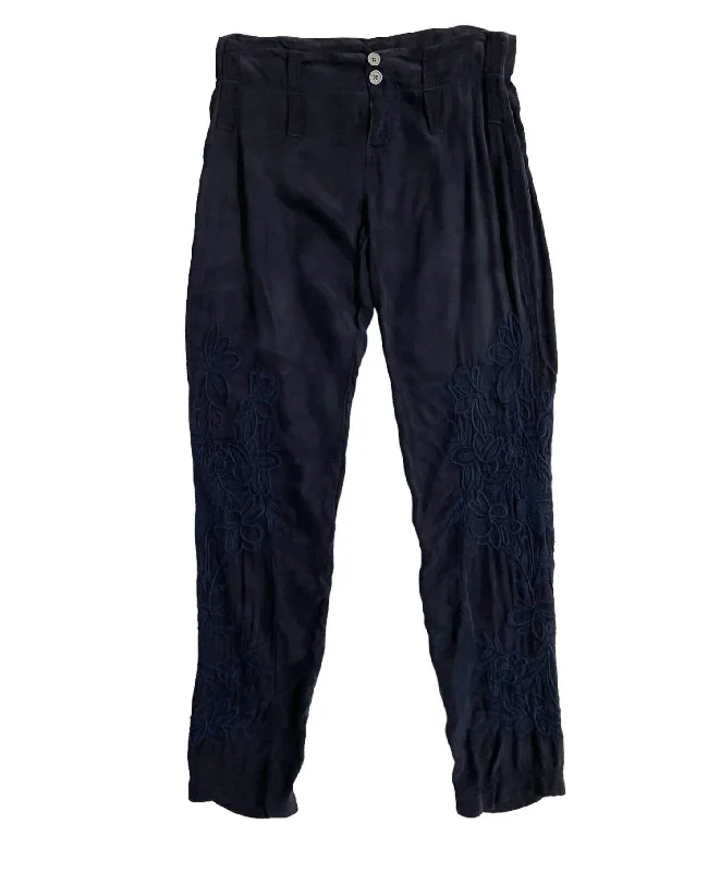 Exquisite Craftsmanship Pete & Greta Embroidered Pants In Blue