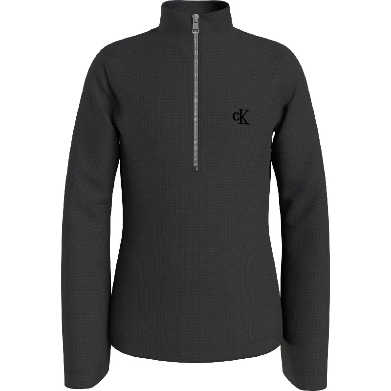 Lounge Wear Calvin Klein Ck Black Waffle Jersey Zip Up Crewneck