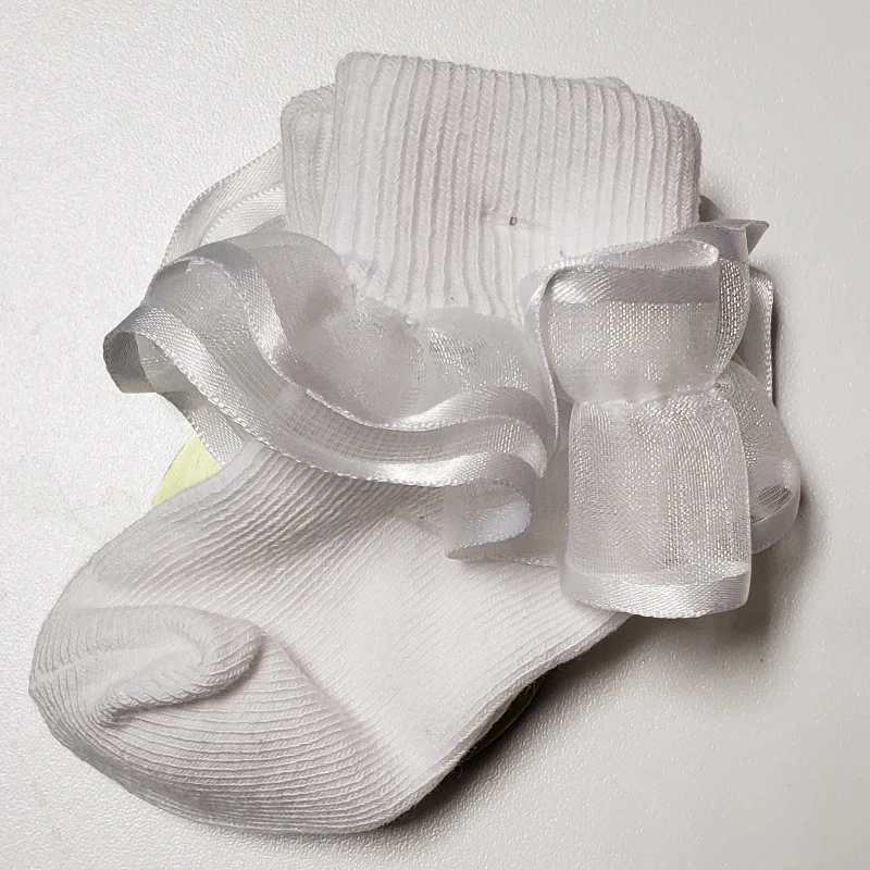 Cozy Street Style Girls Tulle & Satin Trim Socks