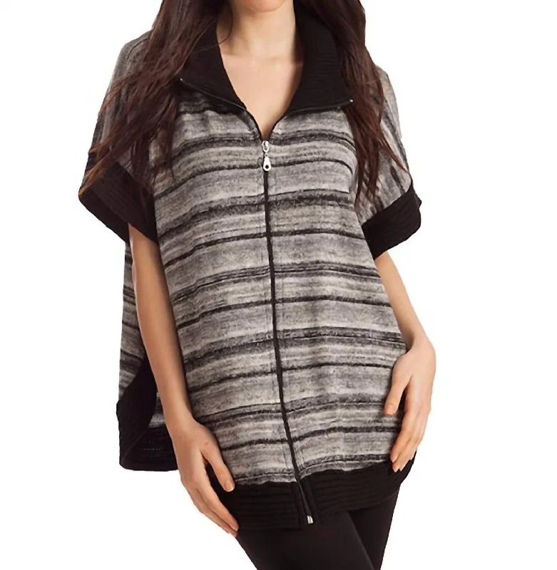 Elegant And Elegant Penelope Zip-Up Poncho In Black Multi