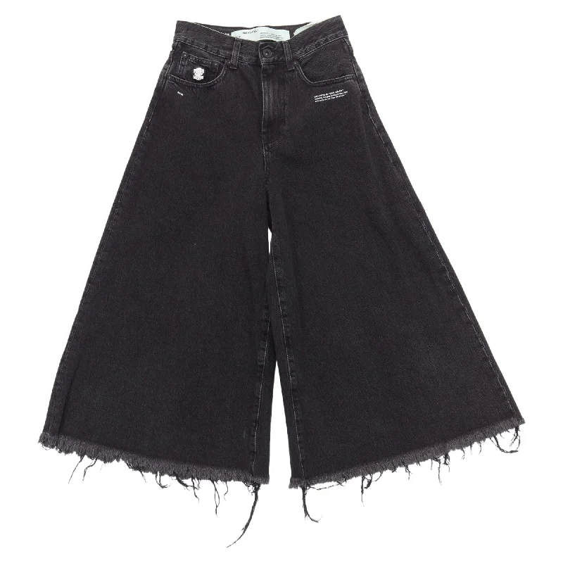 Stylish Ease Off White C/O Virgil Abloh Denim Logo Pin Frayed Hem Wide Culotte Jeans
