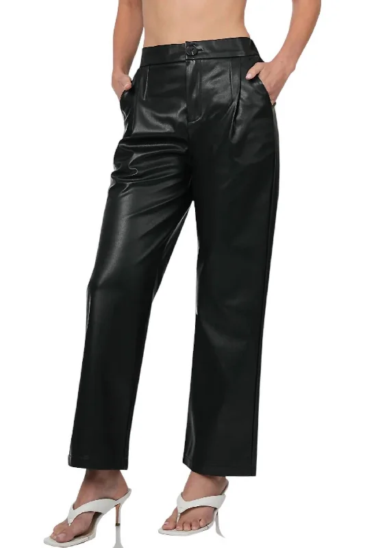 Free And Casual High Waist Faux Leather Pants With Pockets In Black