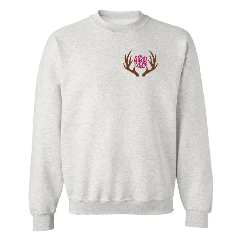 Classic Retro Monogrammed Antlers Crewneck Sweatshirt