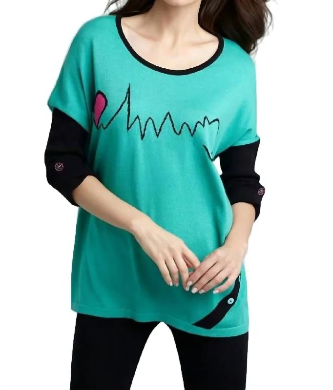 Classic Series Heartbeat Graphic Sweater In Teal/black