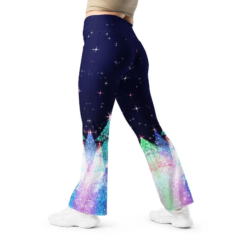 Sports Design Shimmery Christmas Tree Print Flare Leggings