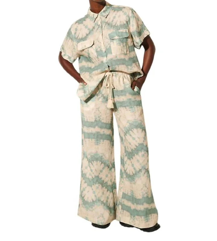 Fresh And Elegant Mirage Wide Leg Pants In Green Tie Dye