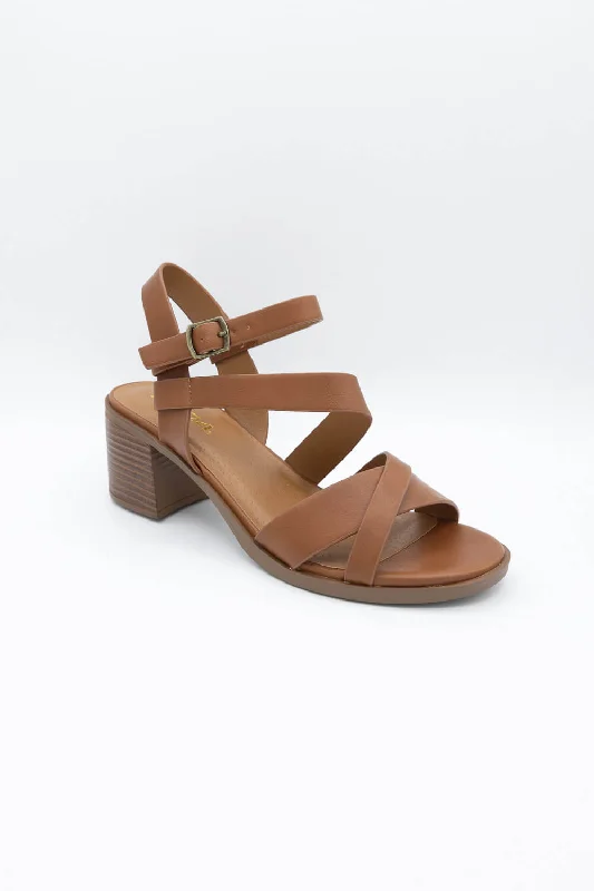 Fashion And Simplicity Soda Hotspot Strappy Block Heels for Women in Tan | HOTSPOT-S TAN