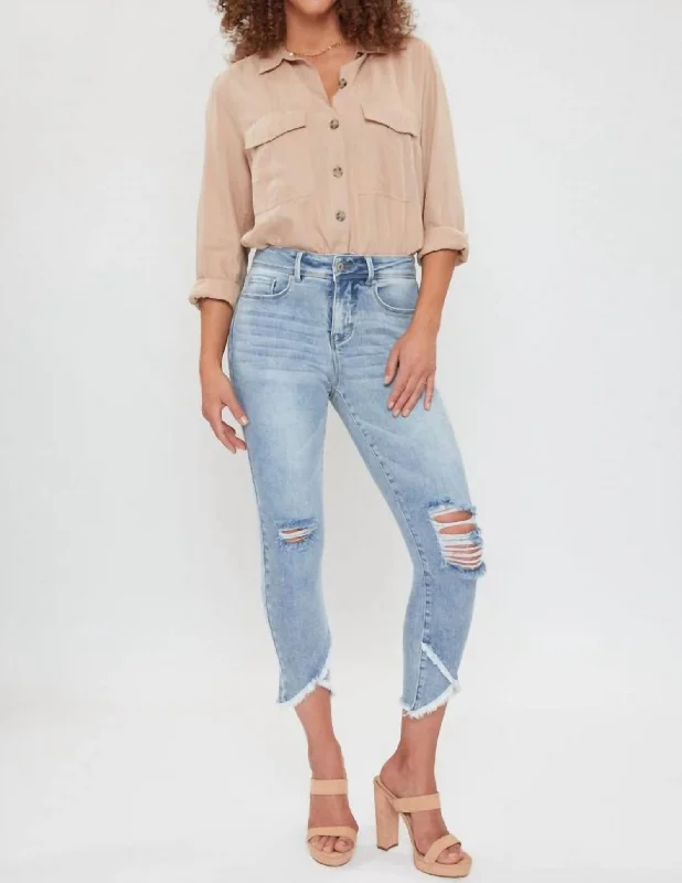 Stylish Comfort Missy Petite Tulip Hem Ankle Jean In Ripped Medium Wash