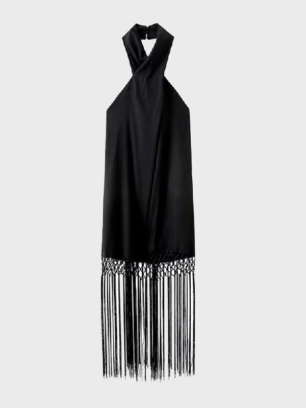 Soft Looks Summer Tassel Linen Halter Dress