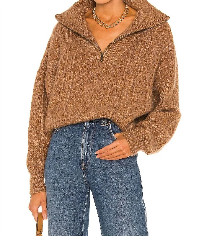 Youthful Cable Henley Pullover Sweater In Cider