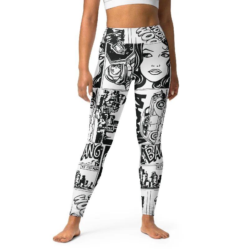 Exquisite Tailoring Black  & White Comic Book Yoga Leggings