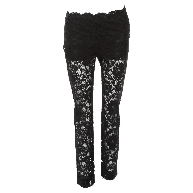 Classic Valentino Cotton Blend Floral Lace Overlay Sheer Cropped Pants
