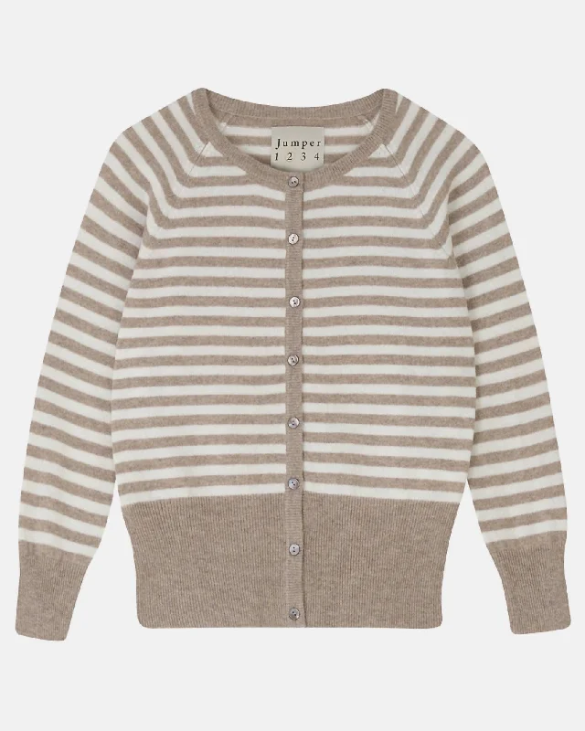 Warm Layers Women's Stripe Shrunken Cardigan In Light Brown