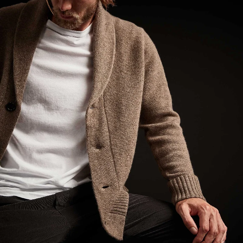 French Retro Shawl Collar Button Up Cardigan - Brown Stone