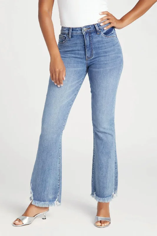 High-end Fabrics Ana High Rise Flared Jeans In Blue