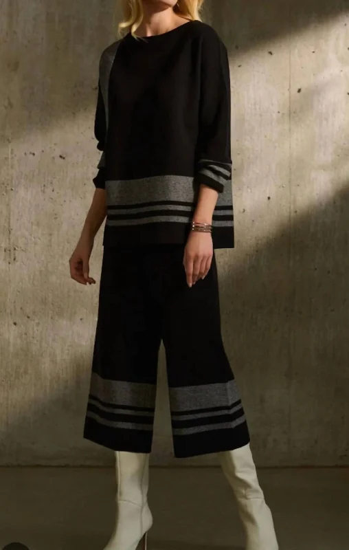 Fashionable Items High-Rise Striped Culottes Pants In Black Vanilla
