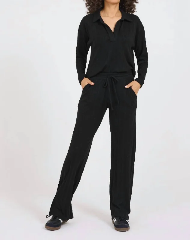 Comfortable Chic Brushed Cozy Wide Leg Drawstring Pant In Midnight