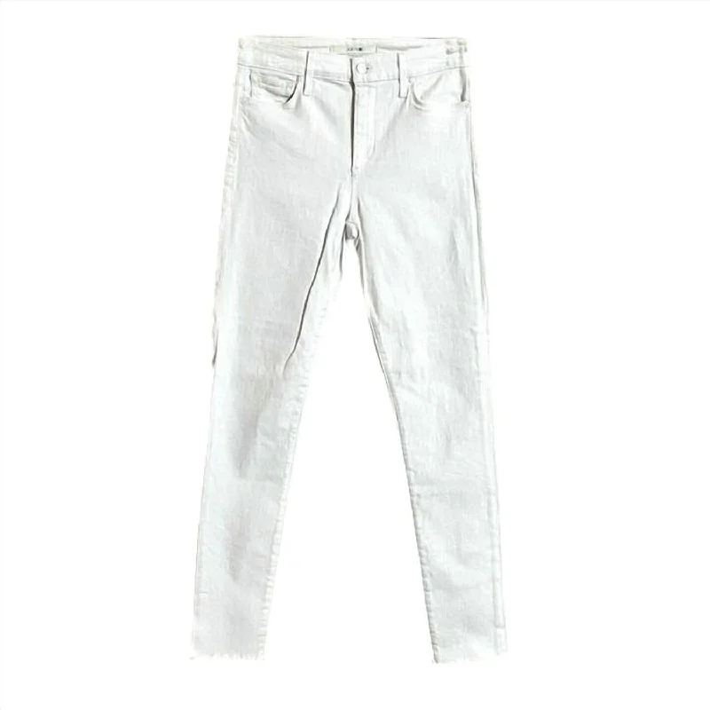 Knitted Design Women's Raw Hem High Rise Skinny-Ankle Jeans In White