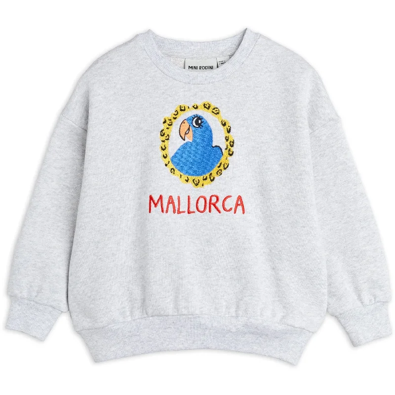 Celebrity Style Mini Rodini Grey melange Parrot Embroidery Sweatshirt