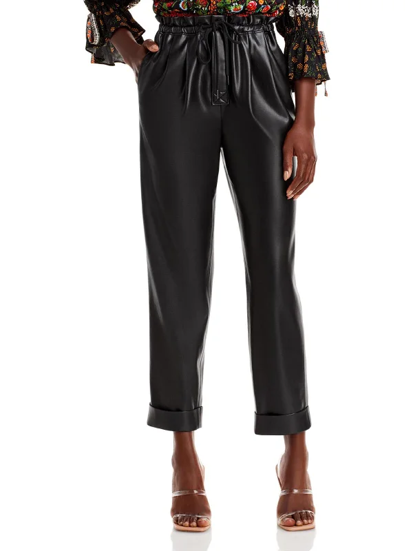 Elegant Casuals Lilana Womens Faux Leather Pleated Paperbag Pants