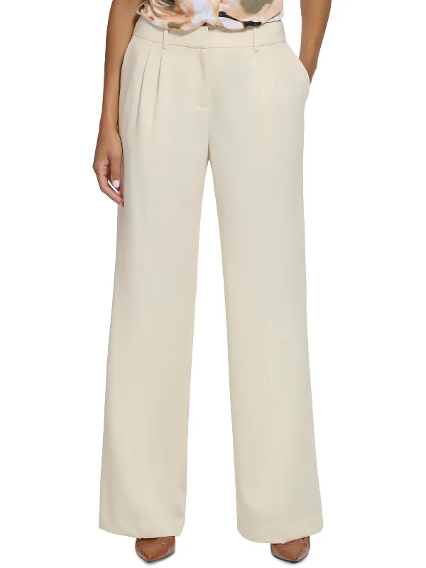 Comfortable Sweaters Womens High Rise Pleated Wide Leg Pants