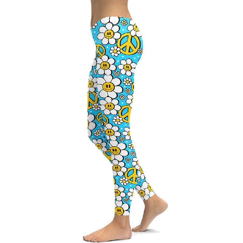 Relaxed Looks Hippie Flower Pattern Leggings
